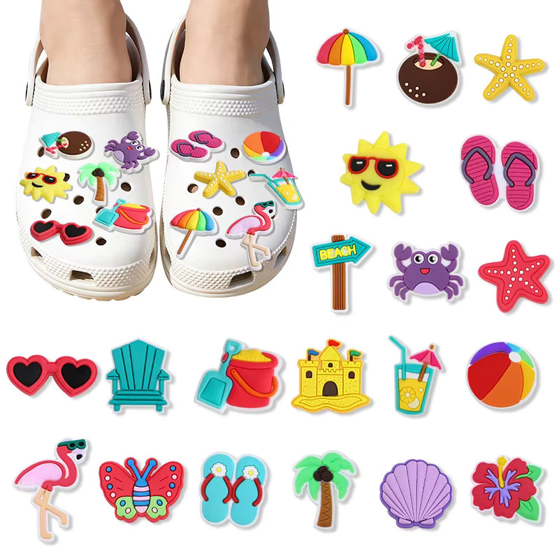 ZQNYCY Schuhcharms, Hawaiianische Strand-Themen, Flamingo, Kokosnussbaum, PVC - Bild 2