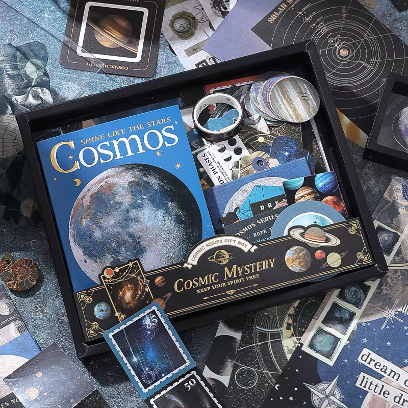 154 Stück Sternenhimmel Schreibwarenset aus Papier in Blau als Geschenkboxen und Scrapbooking-Zubehör für Kinder und Schüler - Bild 2