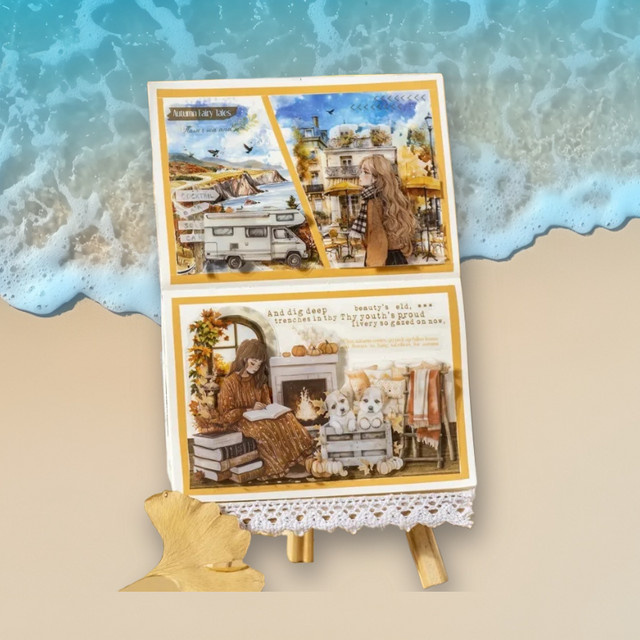 CBTstationery Aufkleberbuch Herbst mit 20 Blatt gestanzten Ernteszenen im Vintage-Stil, Mehrfarbig - Bild 1