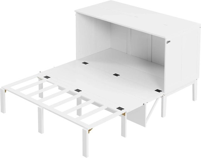 Merax Schrankbett Wandbett mit Lattenrost in Weiß und Grau, B/T/H: 205 x 140 x 71 cm - Bild 1