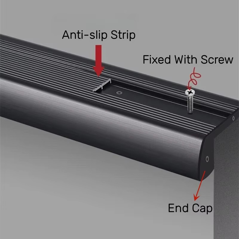 Ksdligh Anti-Rutsch-Treppen-LED-Aluminiumprofil in Schwarz für Sicherheits-Hintergrundbeleuchtung und Kantenschutz - Bild 2