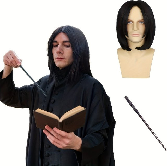 Suri Hair Wizard-Cosplay-Styling-Set, Perücken- und Zauberstab-Set, Schwarz, Fantasy - Bild 1