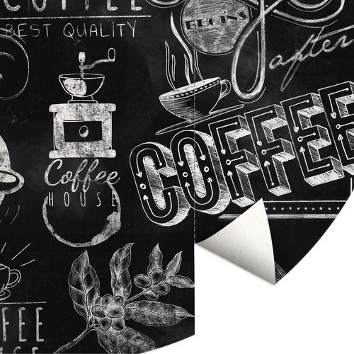 K&L Wall Art Runde Vliestapete für die Küche mit schwarzer Kaffeetafel, mehrfarbig und matt, B/H: 153 x 140 cm - Bild 3