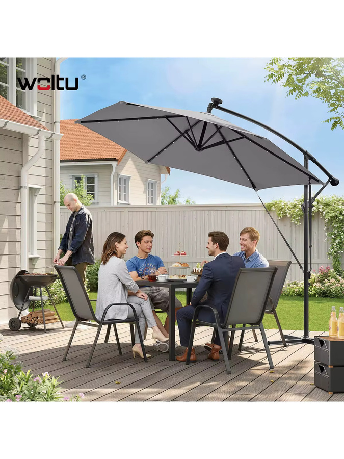 WOLTU Freiarm-Sonnenschirm mit Solar-LED in Grau, sechseckiger Gartenschirm mit UPF 50+ Sonnenschutz für Balkon und Terrasse, B/T/H: 320 x 253,5 x 0 cm - Bild 4