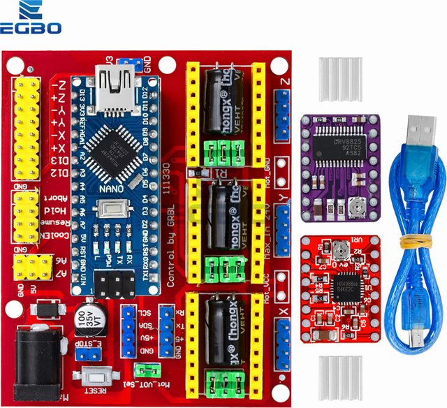 EGBO 3DV4 CNC Shield V4 mit Arduino Nano 3.0 und 3 Stück DRV8825 Reprap Schritttreiber-Set - Bild 1