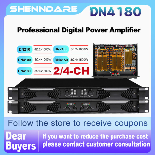 Shenndare Professioneller digitaler Klasse D Stereo Audio Leistungsverstärker mit 4x1800W, 1U 2/4 Kanal für Line Array Lautsprecher und DJ-Anwendungen - Bild 1