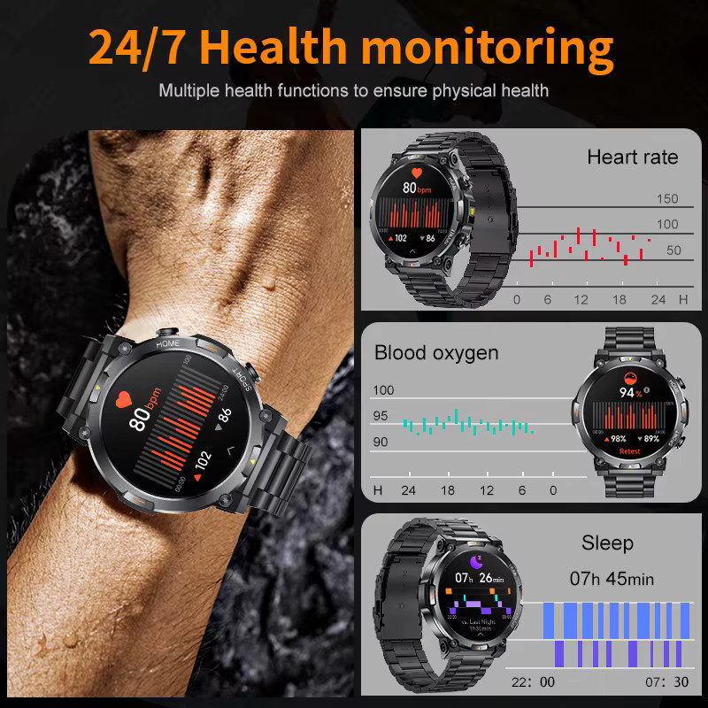 LIGE Smartwatch für Herren, robust und wasserdicht nach IP68, mit Bluetooth-Anruffunktion für Sport, Fitness und Outdoor, kompatibel mit Android und iOS, in Schwarz und Silber - Bild 5