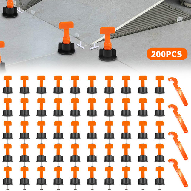 200 Stück Bodenfliesen-Nivelliersystem-Clips in Orange, Abstandshalter und Nivellierer-Set für die Fliesenverlegung und Wandbefestigung - Bild 1