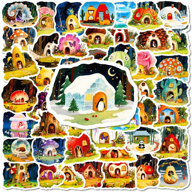 56 Stück Cartoon-Tierhaus-Aufkleber im Waldmärchen-Stil, bunte DIY-Scrapbook-Aufkleber aus Papier für Kinder und Erwachsene - Bild 1