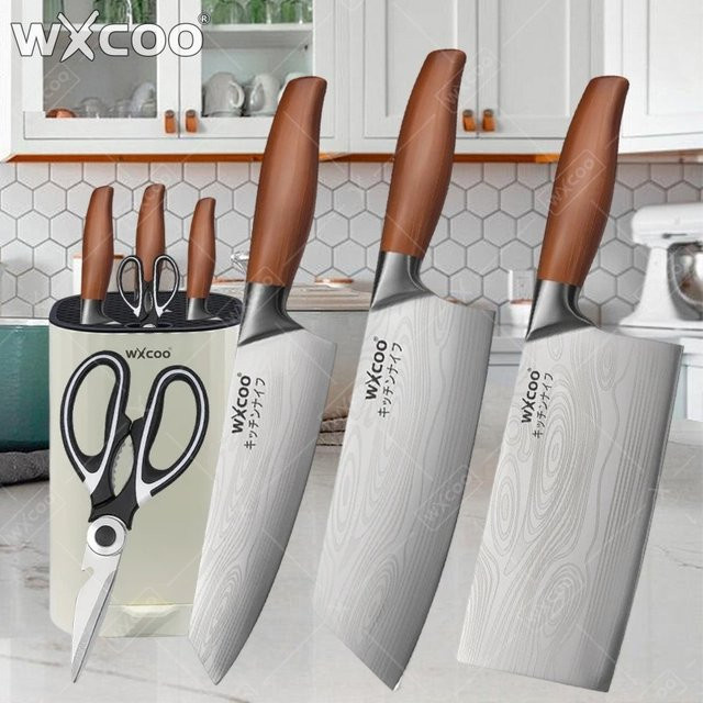 WXCOO Edelstahl Kochmesser mit Laser Damaskus Muster in Silber - Bild 1