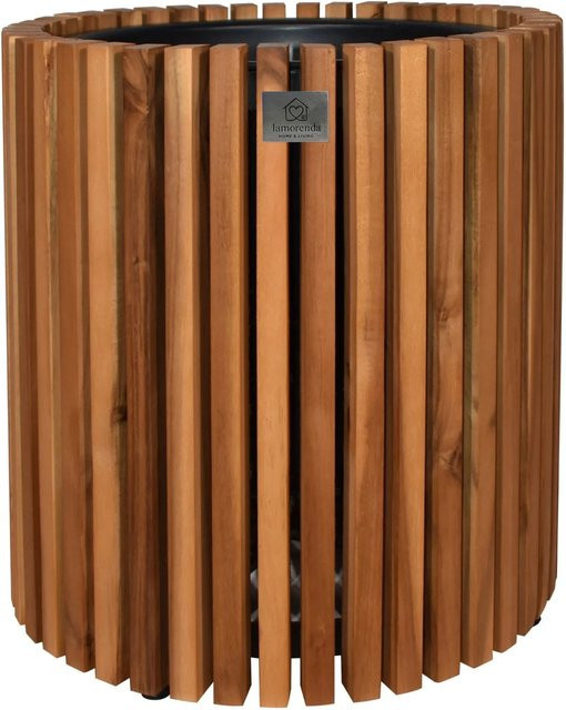 LAMORENDA Pflanzgefäß aus Akazienholz mit Einsatz, Braun, Durchmesser: 31 cm, Höhe: 35 cm - Bild 1