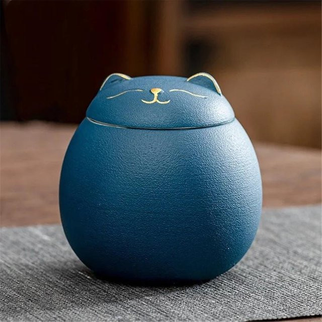 Bestbags Keramik Teedose mit Glückskatze, luftdichtes Vorratsglas in Blau - Bild 1