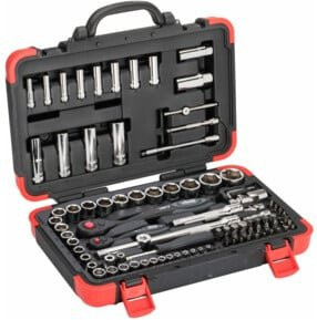 Vigour Steckschlüssel-Satz V1706N in Schwarz mit 1/4 Zoll und 1/2 Zoll Vierkant hohl sowie verschiedenen Profilen wie Außen-Sechskant, TX, PH, Schlitz und PZ - Bild 1