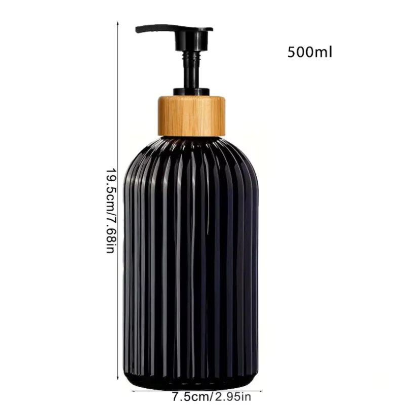 KuZHEN Seifenspender aus Glas mit Pumpe, nachfüllbare Flasche für Shampoo, Lotion oder Körperpflege, Schwarz, 500 ml - Bild 3