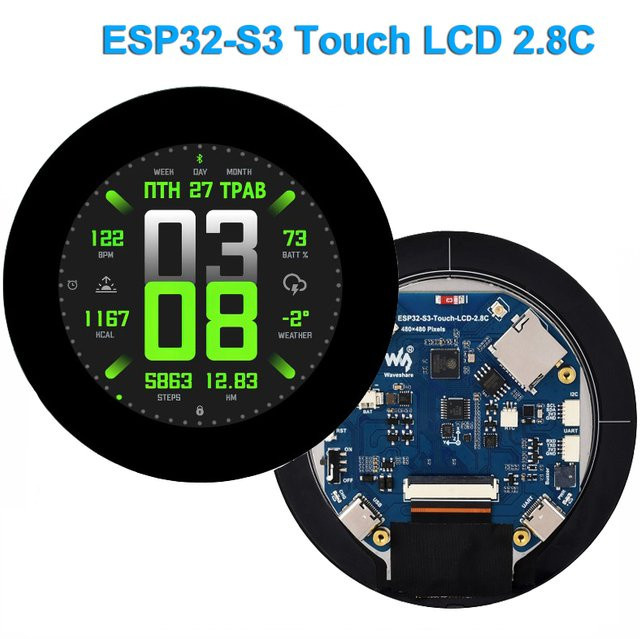 Waveshare ESP32-S3 Rundes LCD-Entwicklungsboard mit 2,8 Zoll IPS Touchscreen in Schwarz - Bild 1