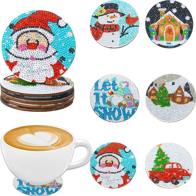 6er Set DIY Diamant-Malerei Kunstset mit Weihnachtsmustern als Untersetzer in Multicolor - Bild 1