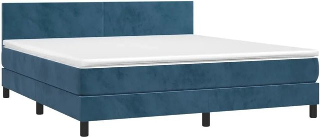 vidaXL Boxspringbett mit Matratze und LED-Beleuchtung in Dunkelblau, Samt, Hybrid-Konstruktion mit USB-Anschluss, B/T: 160 x 200 cm - Bild 1