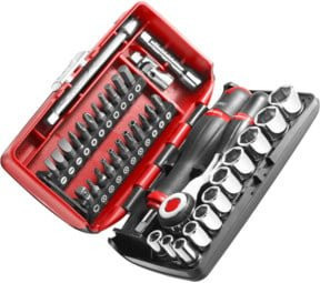 Facom 1/4 Zoll Antriebselemente und Bits Set, 38-teiliger ultrakompakter Kasten in Rot - Bild 1