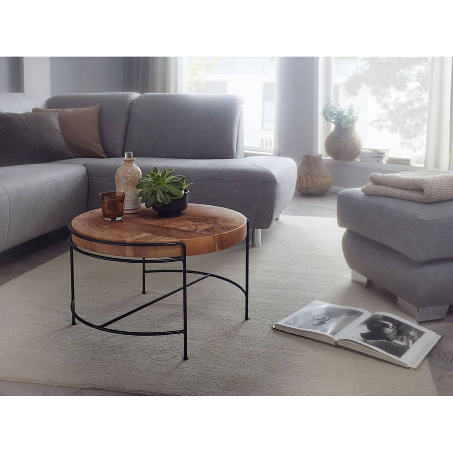 Couchtisch Wohnling aus Akazien-Massivholz und Edelstahl in Braun, B/T/H: 62 x 62 x 40 cm - Bild 4