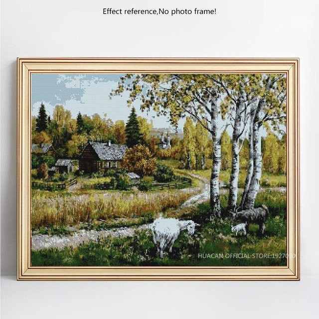 FIYO DIY-Diamantmalerei Birkenwald Landschaft als Kreuzstich-Set in Grau, B/H: 30 x 20 cm - Bild 1