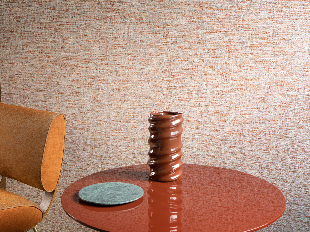 Arte International Tapete Ritorto in Orange und Beige aus Vinyl - Bild 1