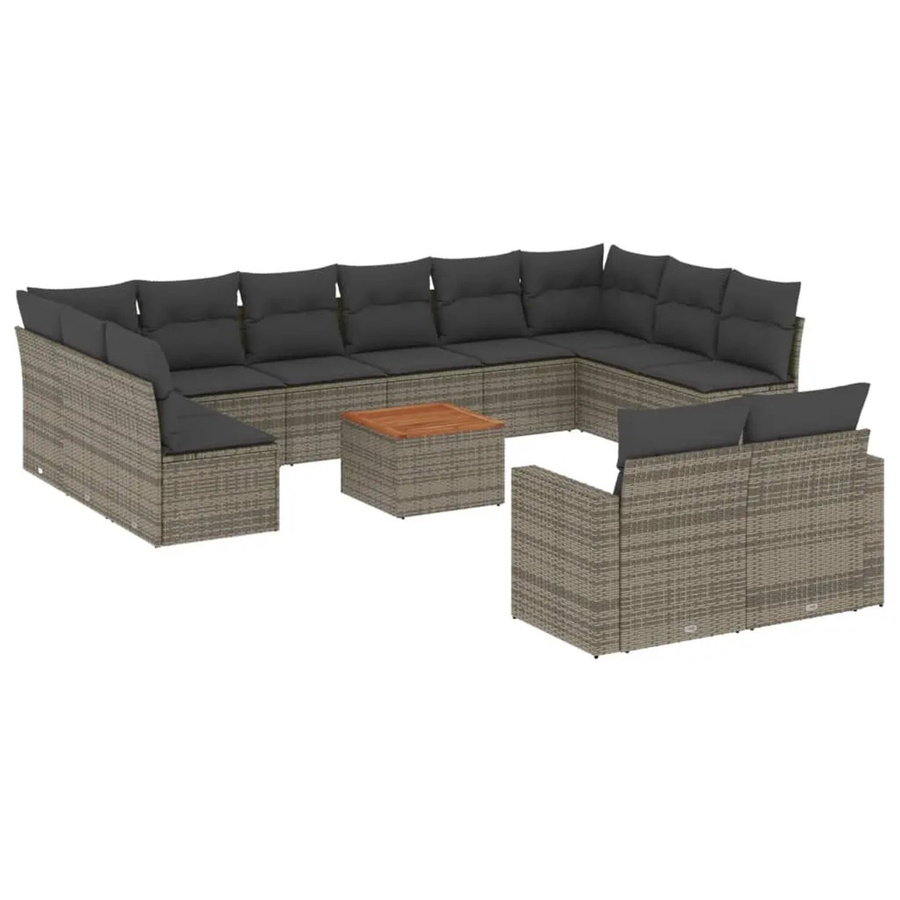 vidaXL 13-teilige Garten-Sofagarnitur aus Poly-Rattan mit Kissen in Grau - Bild 2