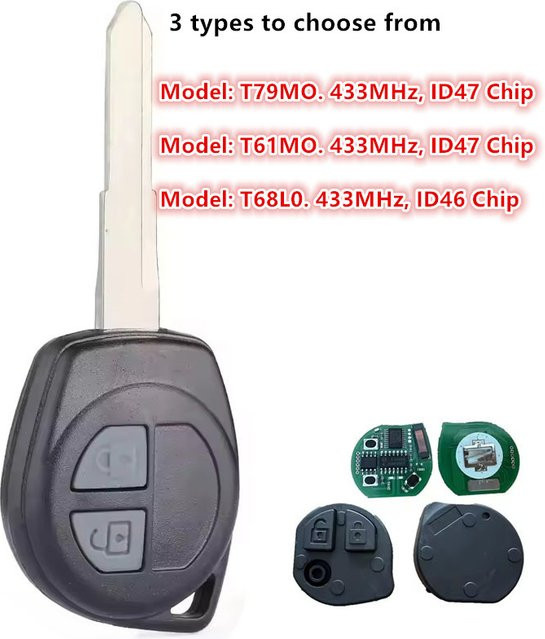 KEYECU Ersatz-Fernbedienungsschlüssel mit 2 Tasten, 433 MHz, ID47 T61M0/T79M0 und ID46 T68L0, Schwarz, für Suzuki Swift S-Cross Vitara - Bild 1