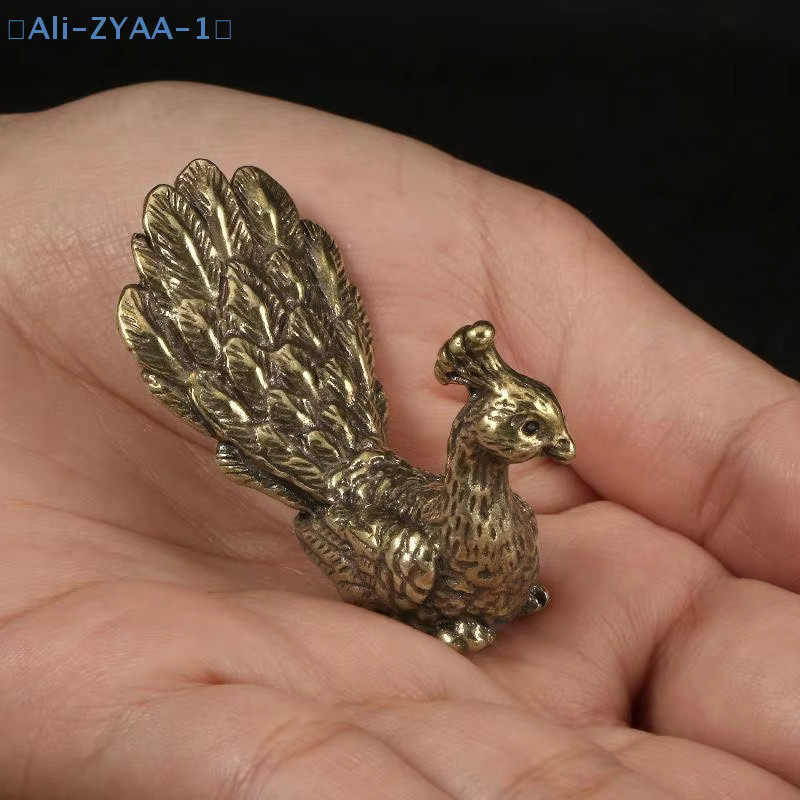 JETTING Vintage Pfau Statue aus Messing in Gold als antikes Desktop Ornament und Miniatur-Dekoration - Bild 3