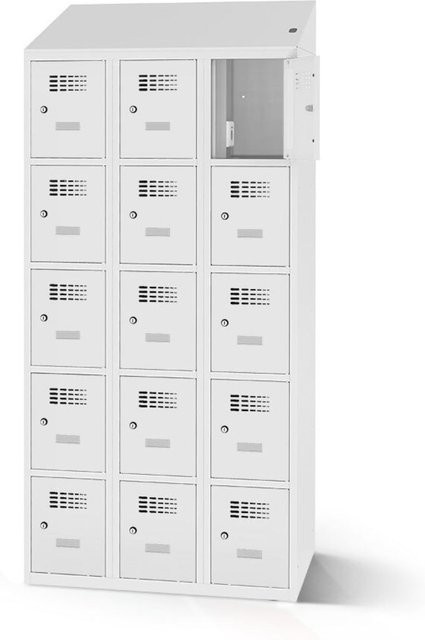 rotstahl Fächerschrank mit Ladefunktion und 15 Fächern in Hellgrau, B: 120 cm, H: 200 cm - Bild 1