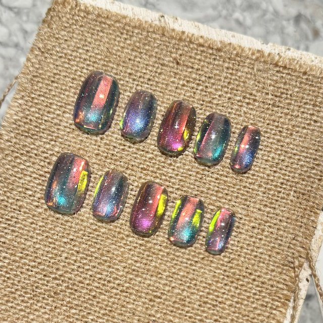 Qsezeny Kunstnägel, Regenbogenstreifen, Glänzend, 10 Stück - Bild 1