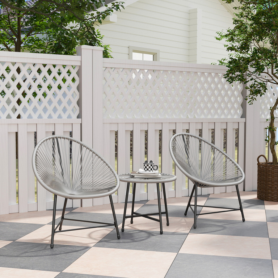 Outsunny Polyrattan Gartenmöbel Set in Grau, 3-teilige Outdoor Lounge Sitzgruppe für 2 Personen mit 2 Sesseln und Tisch, wetterfest mit Metallgestell für Garten, Balkon und Terrasse - Bild 2