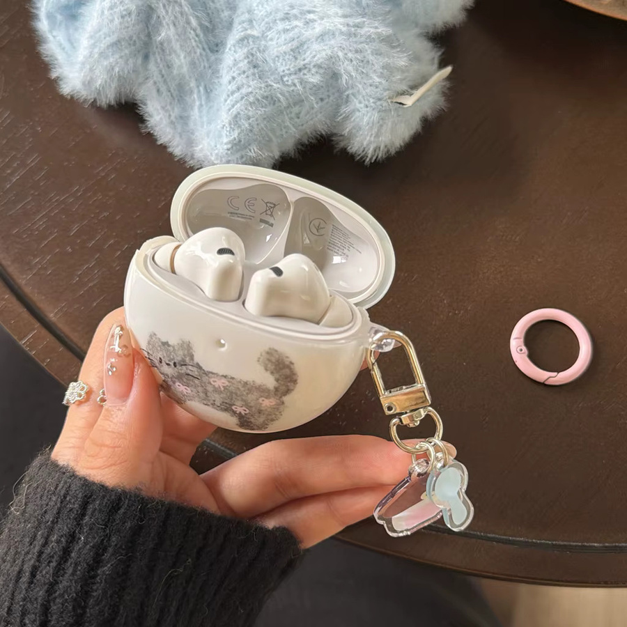 Stoßfeste Huawei FreeBuds Schutzhülle mit Graffiti-Katze und Anhänger im Koreanischen Girly-Stil, Farbe: Blau - Bild 3