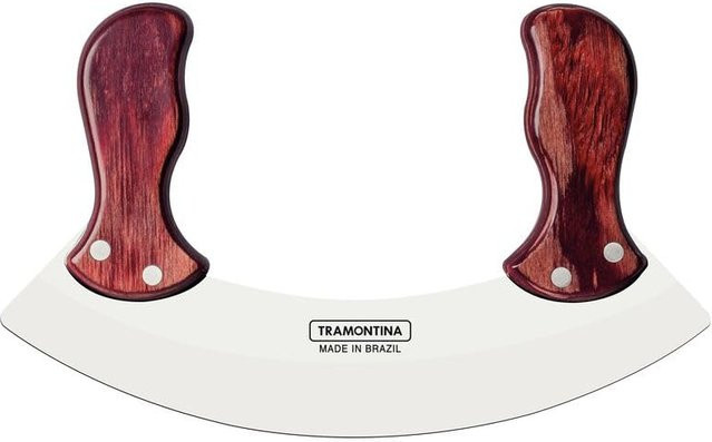Tramontina Mezzaluna Pizza Hackmesser mit Holzschale in Rot, 25 cm - Bild 1