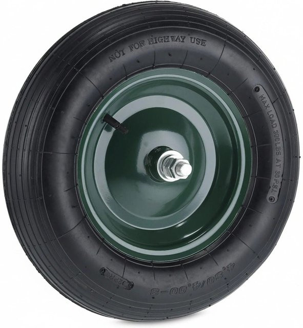 Relaxdays Schubkarrenrad aus Gummi und Stahl in Schwarz und Grün, luftbereift und kugelgelagert inklusive Achse, Durchmesser: 39 cm, Breite: 9 cm - Bild 1