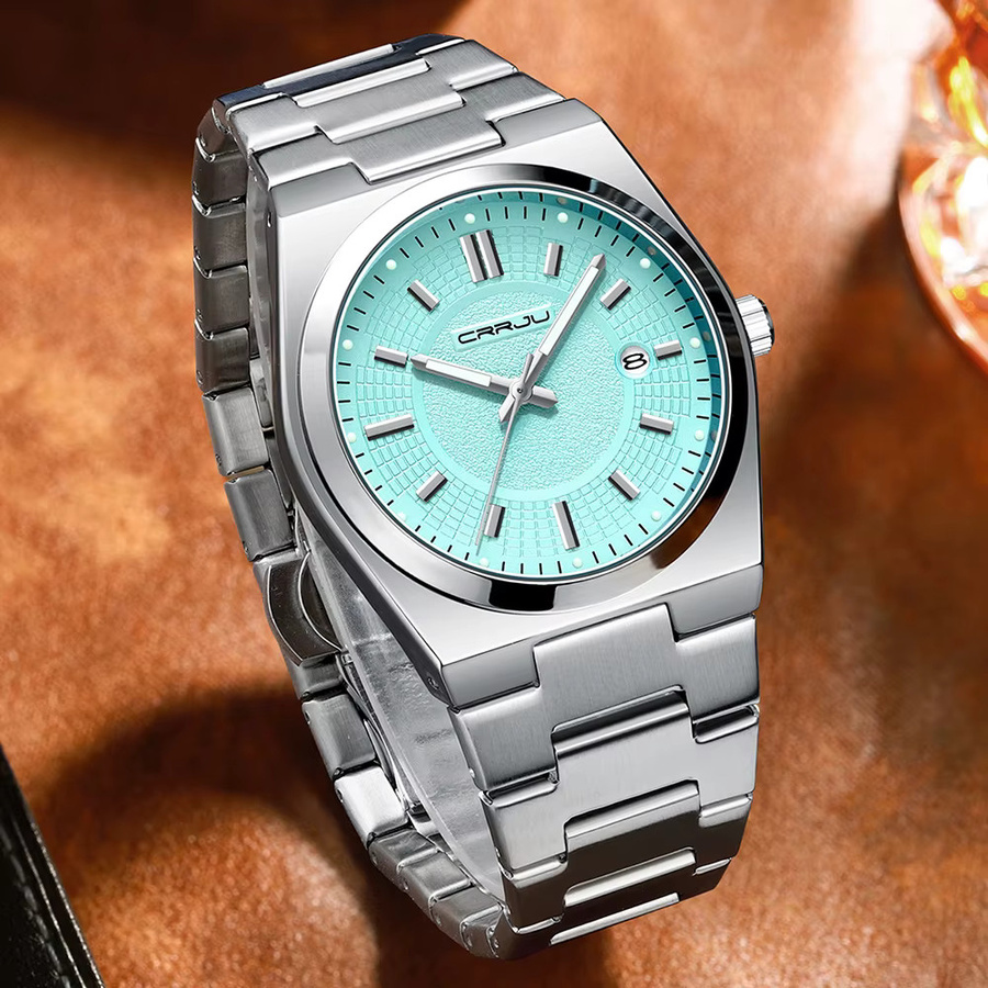 CRRJU Armbanduhr Edelstahl, Quarz, silberfarben, Herren, Tages- und Datumsanzeige - Bild 4