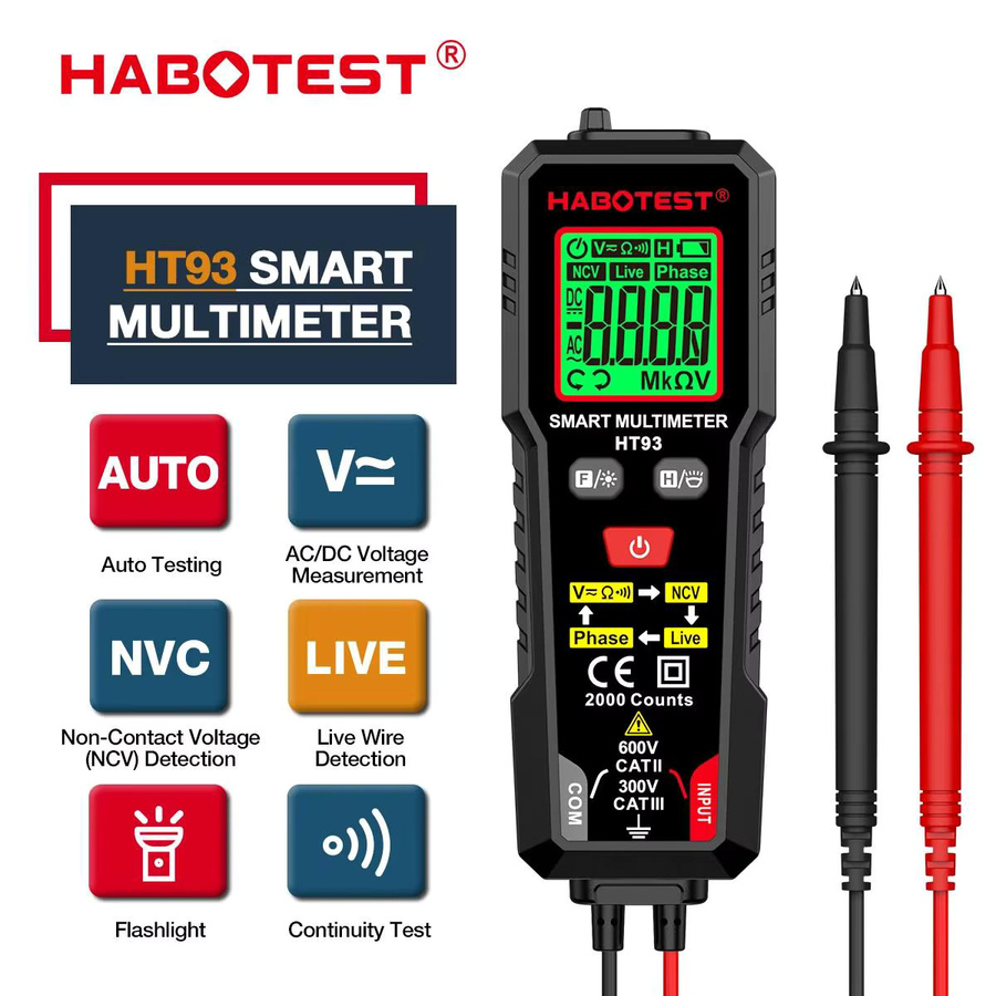 HABOTEST HT93 Digitales Multimeter True RMS Spannungsprüfer mit NCV und Phasentest in Schwarz - Bild 2