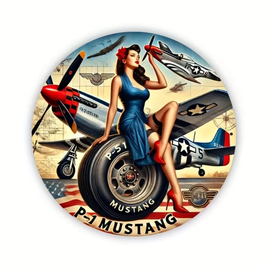 CIFBUY P-51 Mustang Rundes Aluminiumschild im Retro-Design, Mehrfarbig, Durchmesser: 20 cm - Bild 2