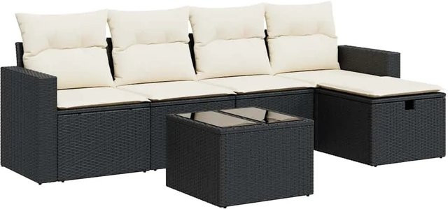 vidaXL 6-teilige Garten-Sofagarnitur aus Poly-Rattan mit Kissen in Schwarz - Bild 1
