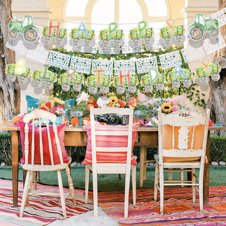 Grünes Bauernhof und Traktor Wimpel-Set aus Papier für Kindergeburtstage und Party-Wanddekorationen - Bild 2