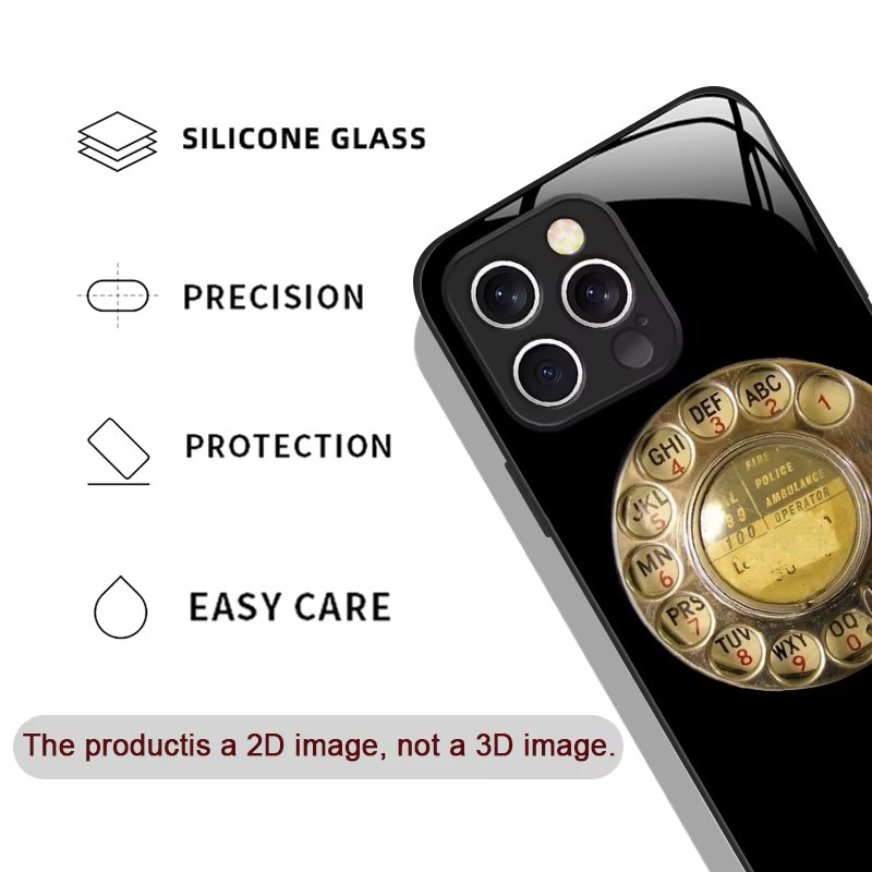 PHTY Retro-Telefonhülle aus gehärtetem Glas mit drehbarem Zifferblattmuster für iPhone 17 16 15 14 13 12 11 Pro Max Plus Mini X XS XR - Bild 2