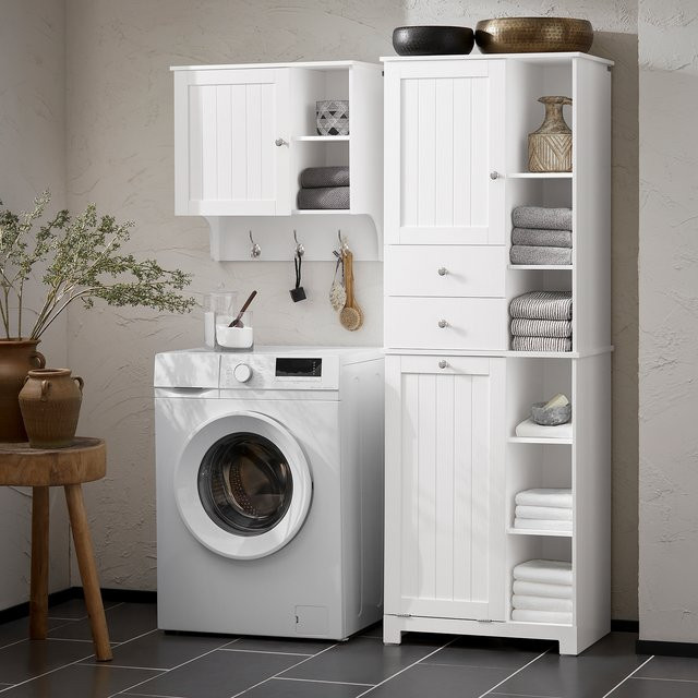 SoBuy Hochschrank BZR104 in Weiß mit ausklappbarem Wäschesack und Regalfächern, B/T/H: 40 x 60 x 171 cm - Bild 1