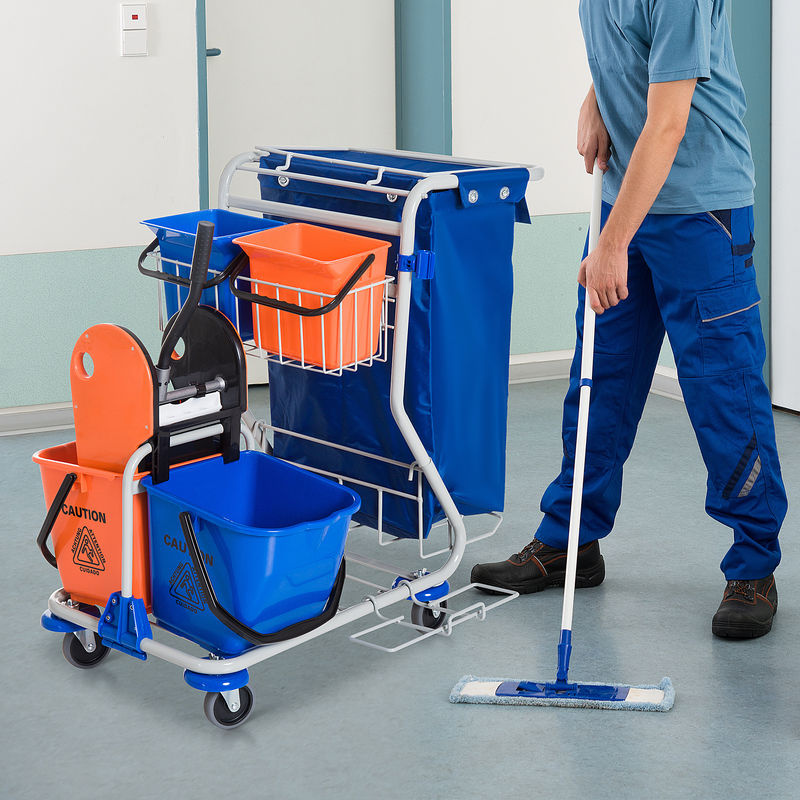 HOMCOM Professioneller Reinigungswagen mit Moppressel und 4 Eimern, Blau Orange, B/H/T: 93 x 97 x 80 cm - Bild 2