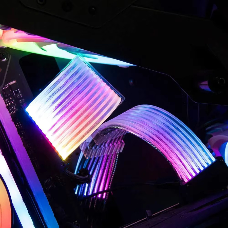 ARGB PSU Netzteil Verlängerungskabel RGB Flow für ATX 24Pin Motherboard und PCIE GPU 8-Pin 6+2Pin in Weiß und Multicolour - Bild 5