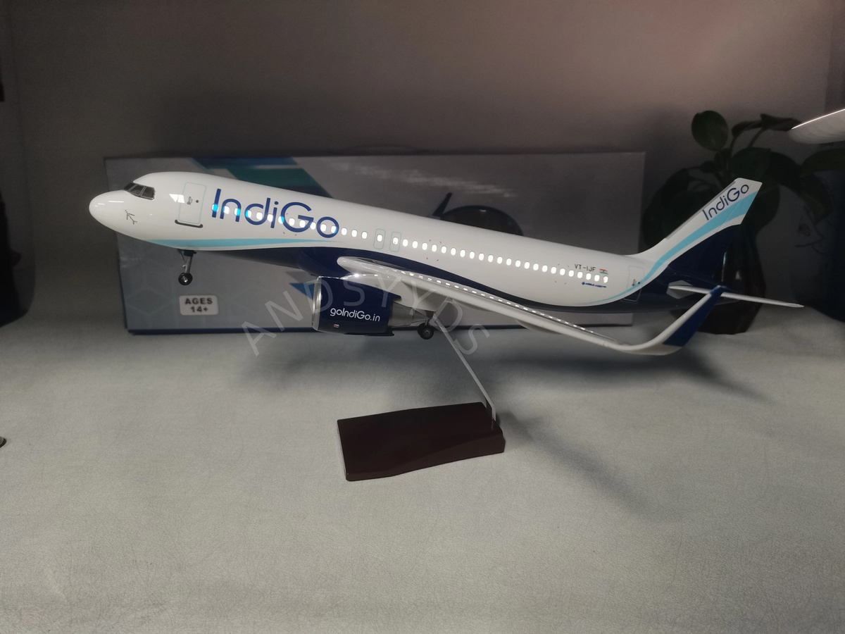ZOCO A320 Indian Indigo Airlines Passagierflugzeug Modellspielzeug, Maßstab 1:80, mit Rädern und Lichtern, ab 14 Jahren - Bild 1
