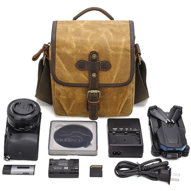 QISEMIAN Umhängetasche für DSLR-Digitalkameras als lässige Fototasche und Objektivtasche in Grün und Braun - Bild 6
