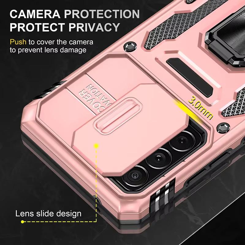 Magnetische Schutzhülle für Samsung Galaxy A55 A35 A32 A12 A13 A22 A23 A71 A52 A72 A82 mit Kamera-Objektivabdeckung und Rutschschutz in Schwarz oder Pink - Bild 3