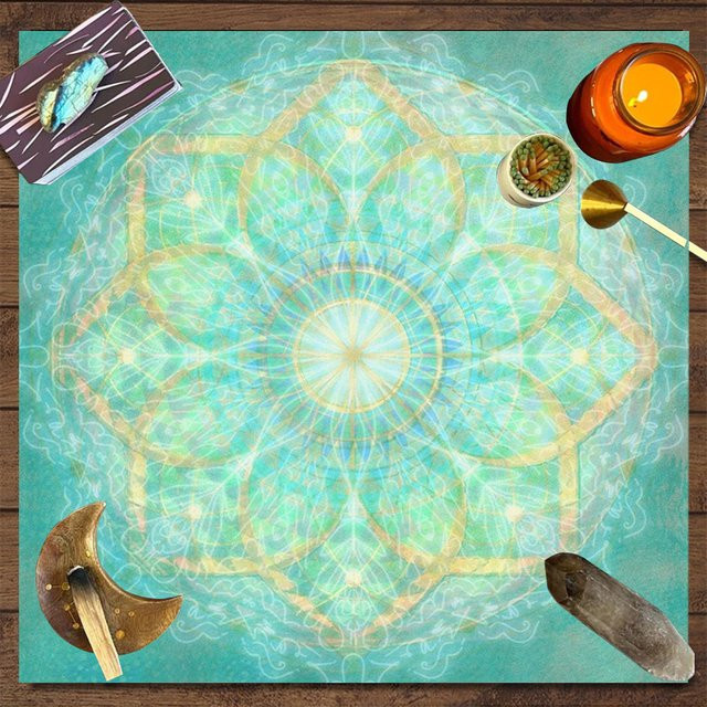 VIKAMA Tarot-Tischdecke mit grünem Mandala-Muster aus Polyester in quadratischer Form - Bild 1