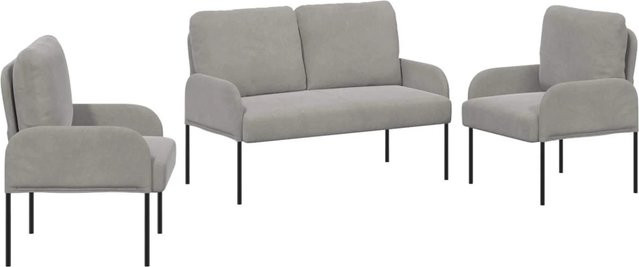 vidaXL Sofagarnitur 3er Set Hellgrau mit Stoffbezug und Holzrahmen B/T/H: 115 x 56 x 80 cm - Bild 1