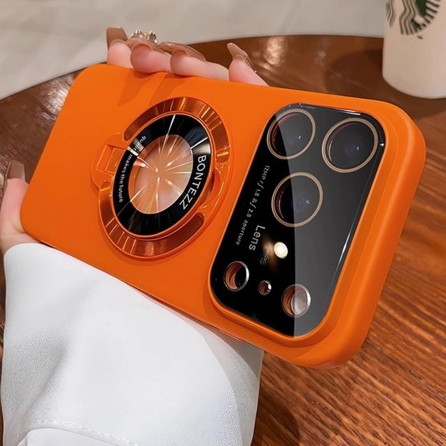 lolozzx Magnetische 2-in-1 Flip Hülle mit Fensterlinsenschutz für iPhone 11 bis 17 Pro Max in Gold und Orange - Bild 1