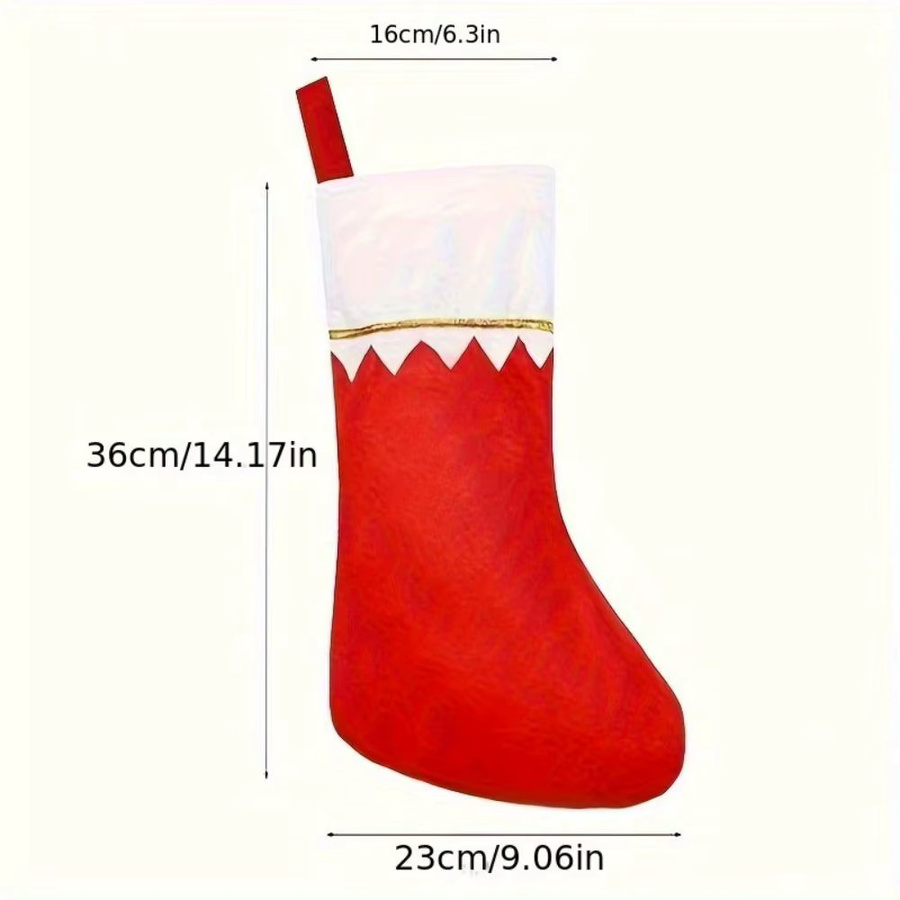 12er Set Weihnachtsstrümpfe aus Polyester in Weiß und Gold mit grünem Rand und Goldfaden als hängende Weihnachtsdekoration - Bild 2